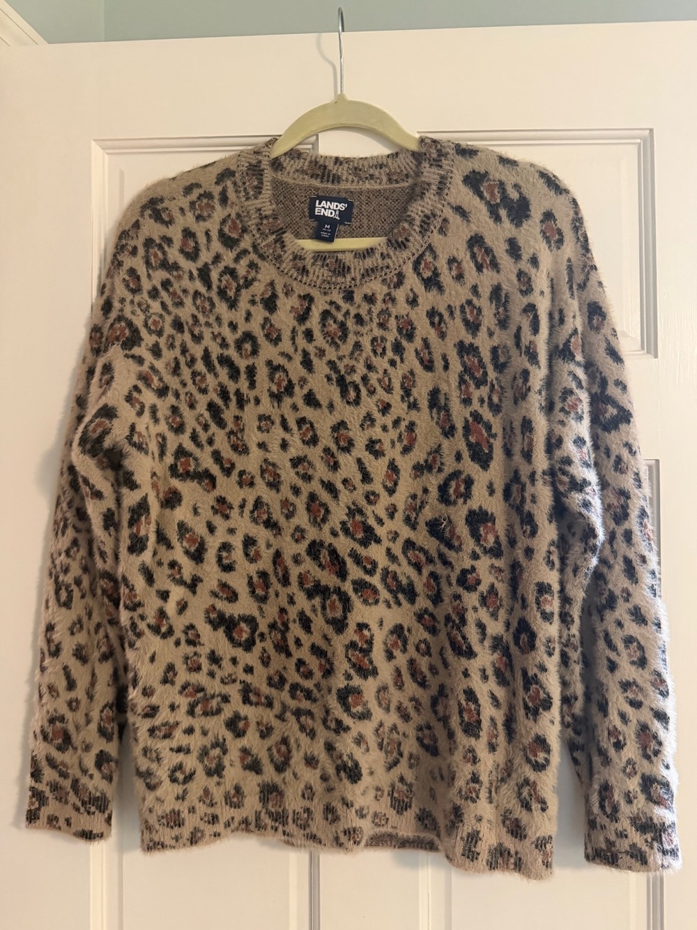 Lands' End Leopard Print Crewneck Sweater in Beige and Black